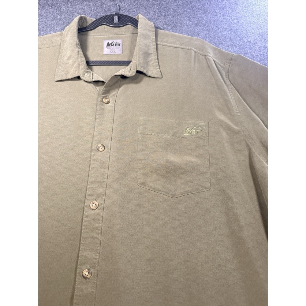 REI Men's Short Sleeve Button Down Shirt Olive Green Size XXL